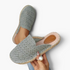 Beach Rose Co. sage green crochet-style mesh espadrille mules with braided sole trim and a closed round toe.