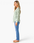 Beach Rose Co. sage green V-neck blouse with black and white polka dots, long sleeves, and a relaxed fit.