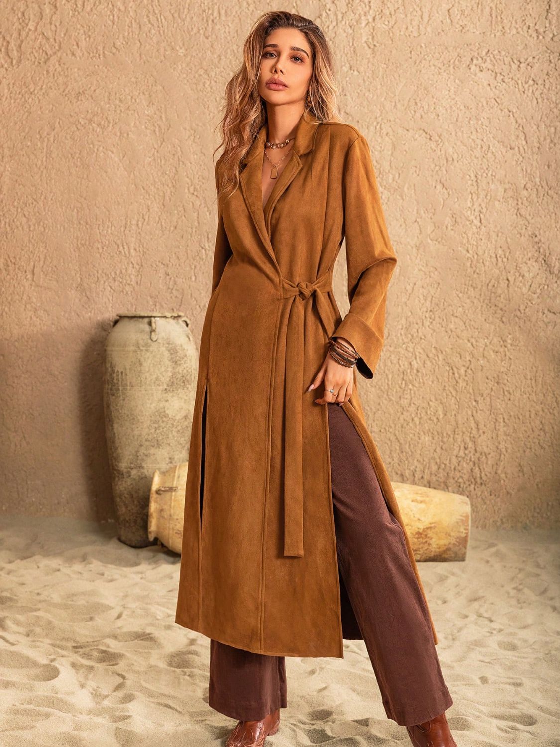 Beach Rose Co. - Side Tie Trench Coat in Caramel