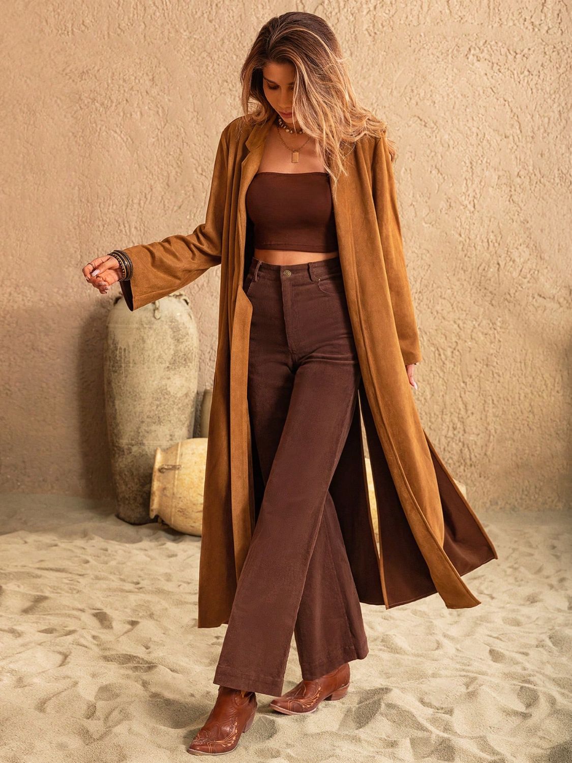 Beach Rose Co. - Side Tie Trench Coat in Caramel