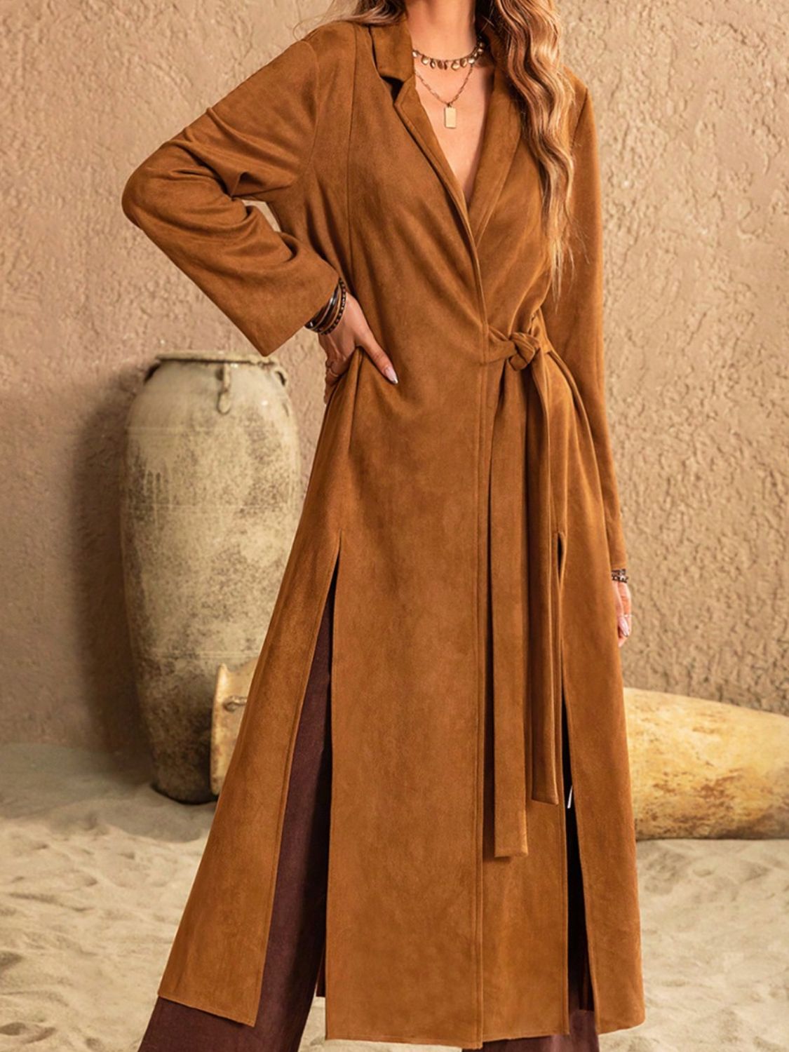 Beach Rose Co. - Side Tie Trench Coat in Caramel