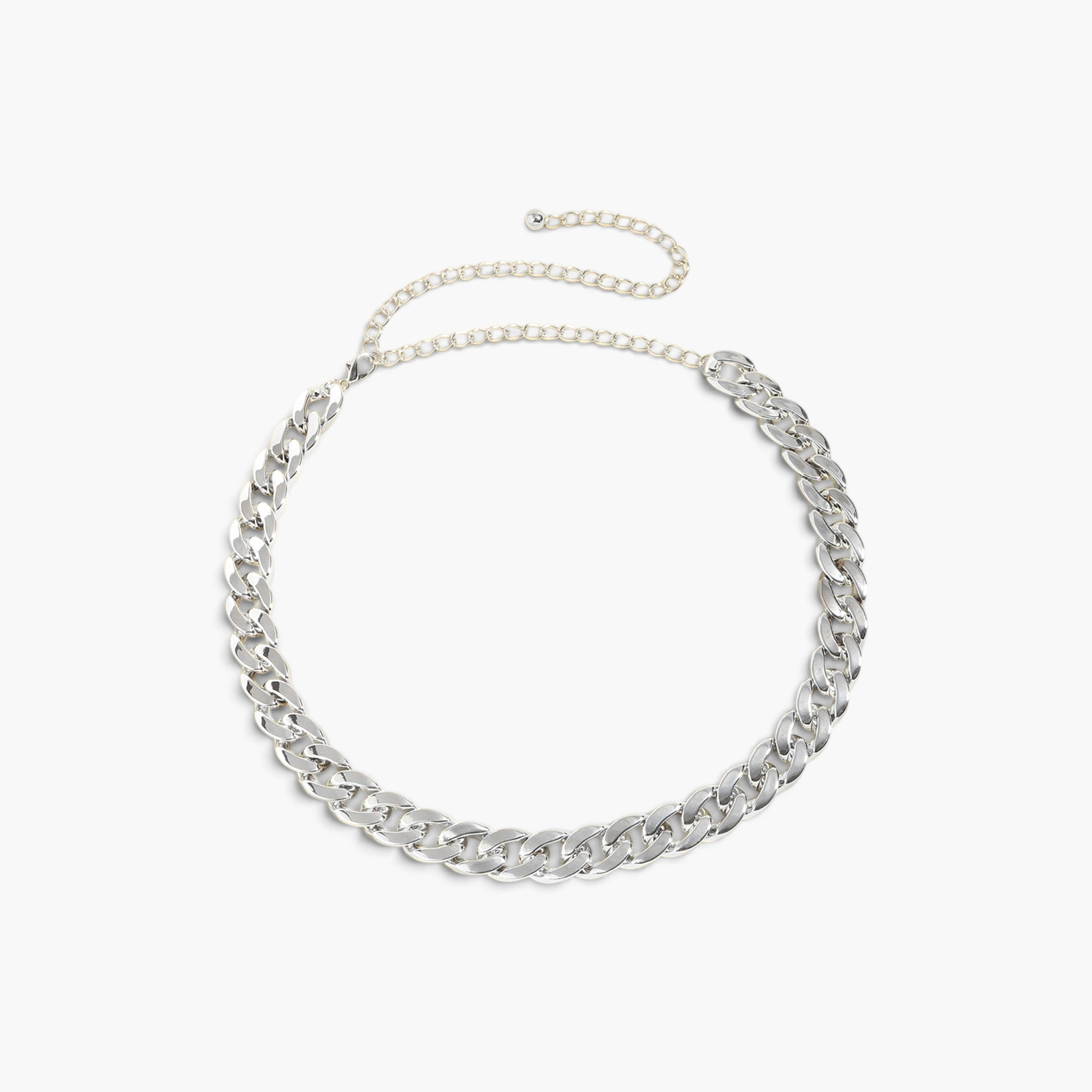 Beach Rose Co. adjustable silver-tone aluminum curb chain belt with a delicate extender chain.