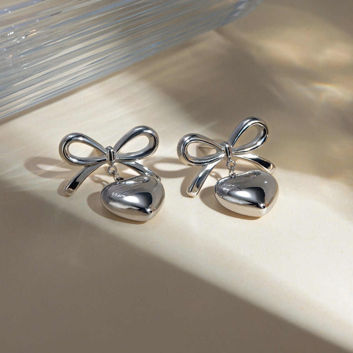 Beach Rose Co. - Silver Bow & Heart Drop Earrings