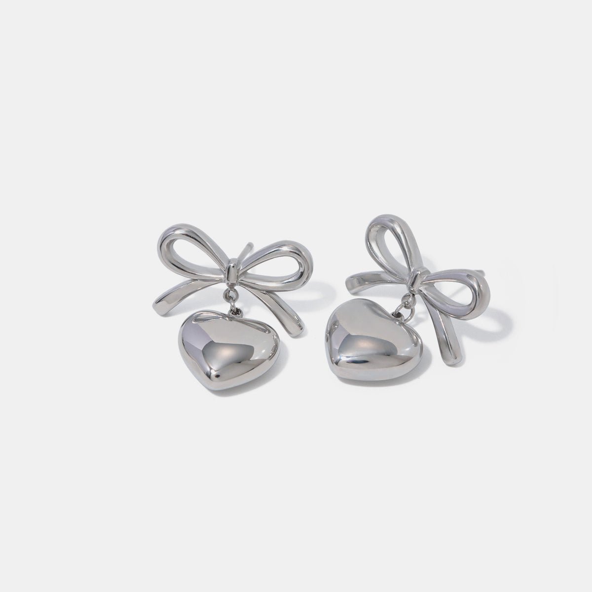 Beach Rose Co. - Silver Bow & Heart Drop Earrings