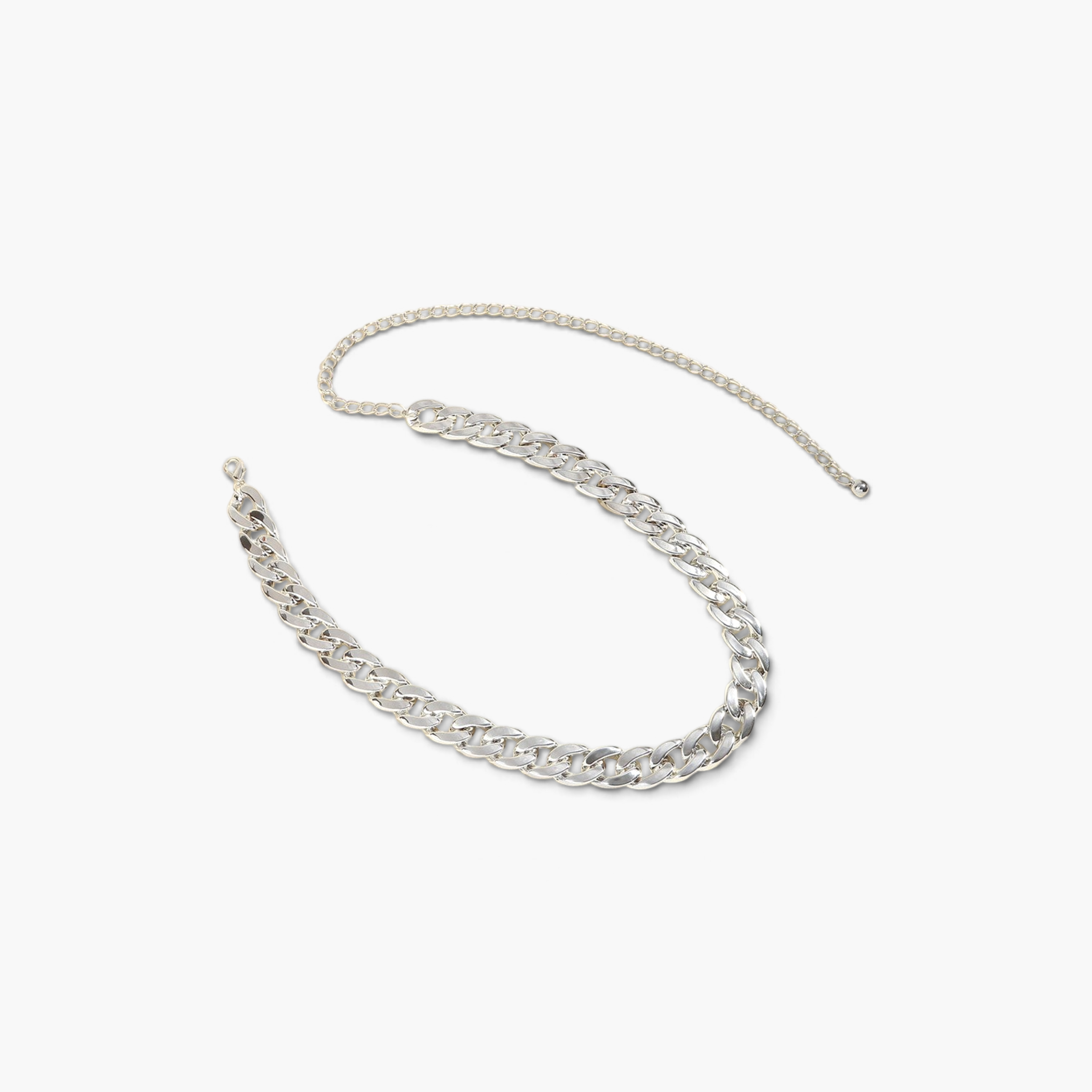 Beach Rose Co. adjustable silver-tone aluminum curb chain belt with a polished finish.