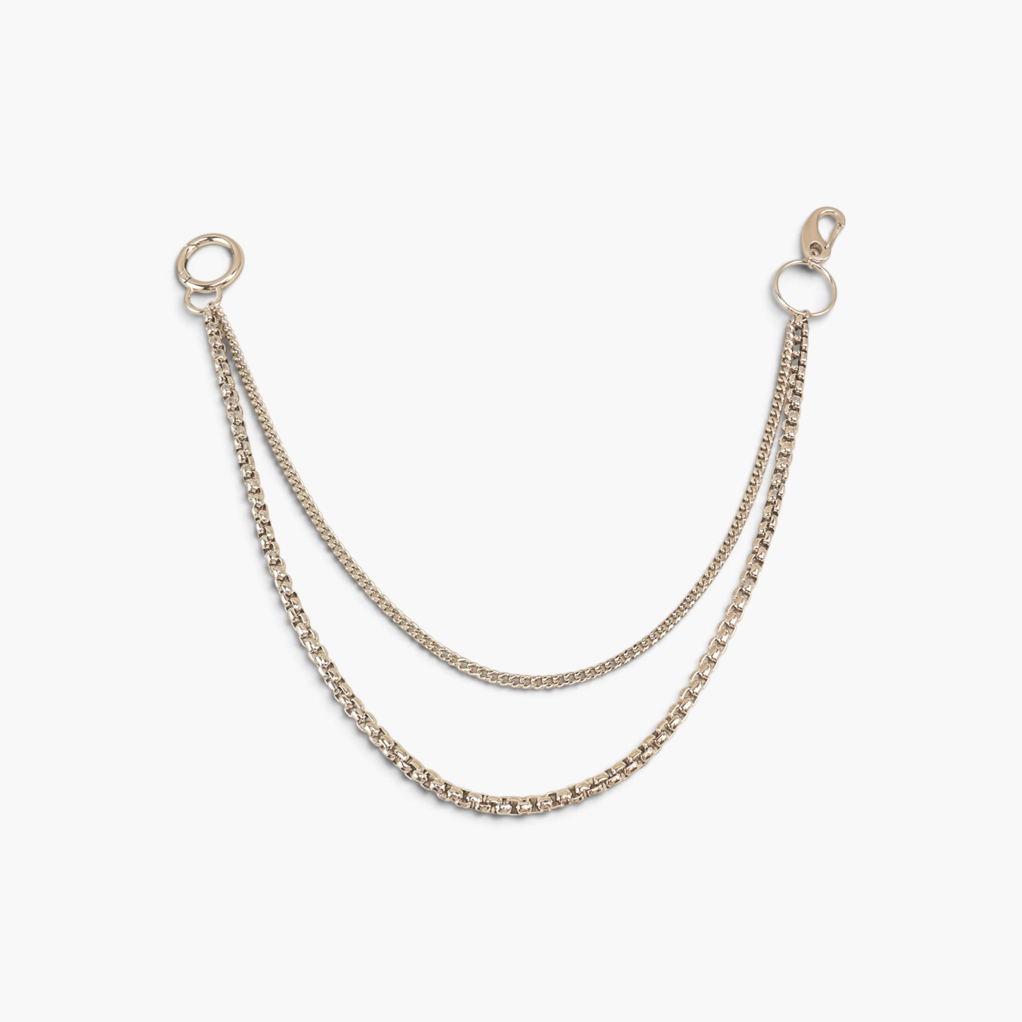 Beach Rose Co. silver-tone double layer pants chain with two contrasting link styles and belt loop clips.