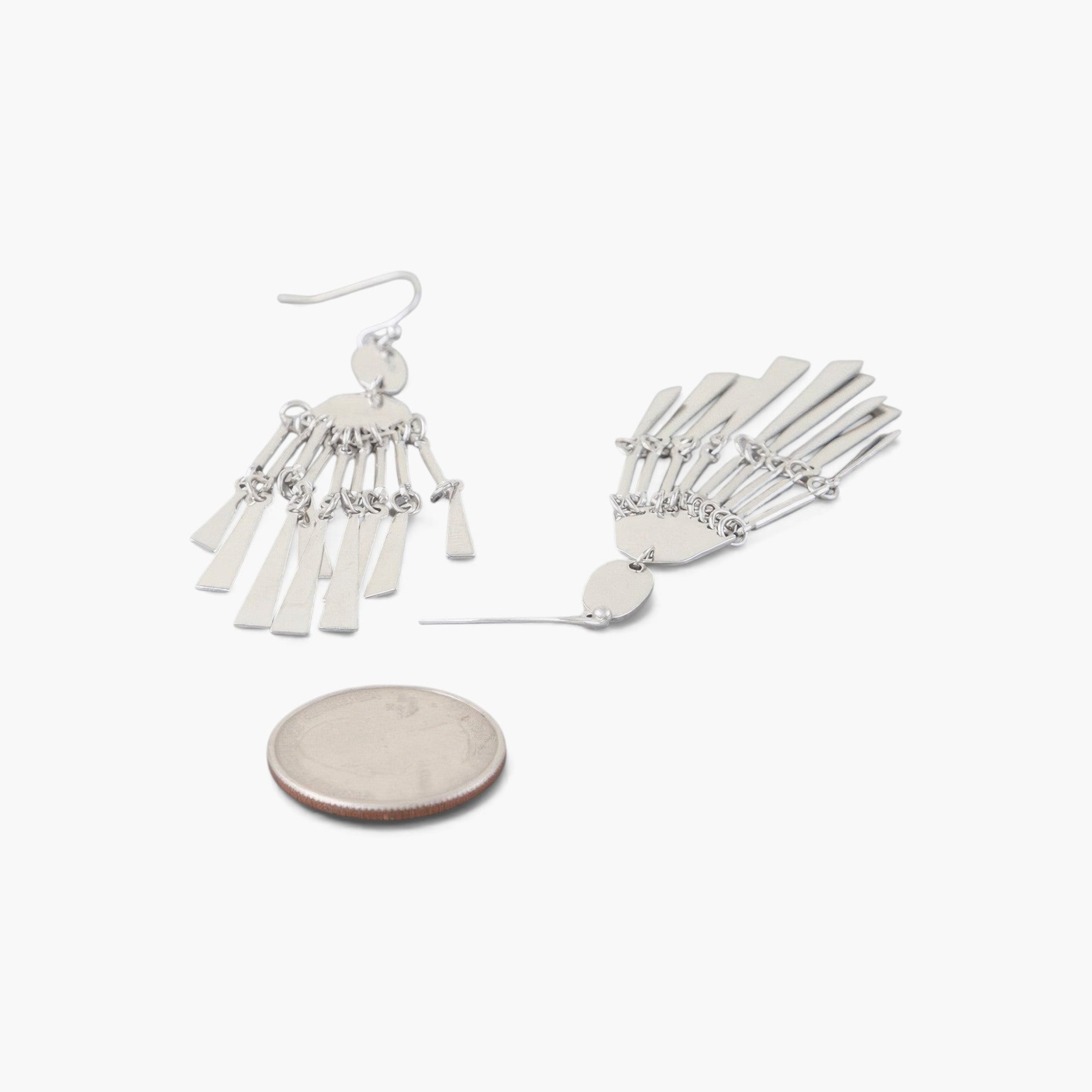 Beach Rose Co. silver-tone dreamcatcher drop earrings with a shiny metallic finish and delicate dangling fringe