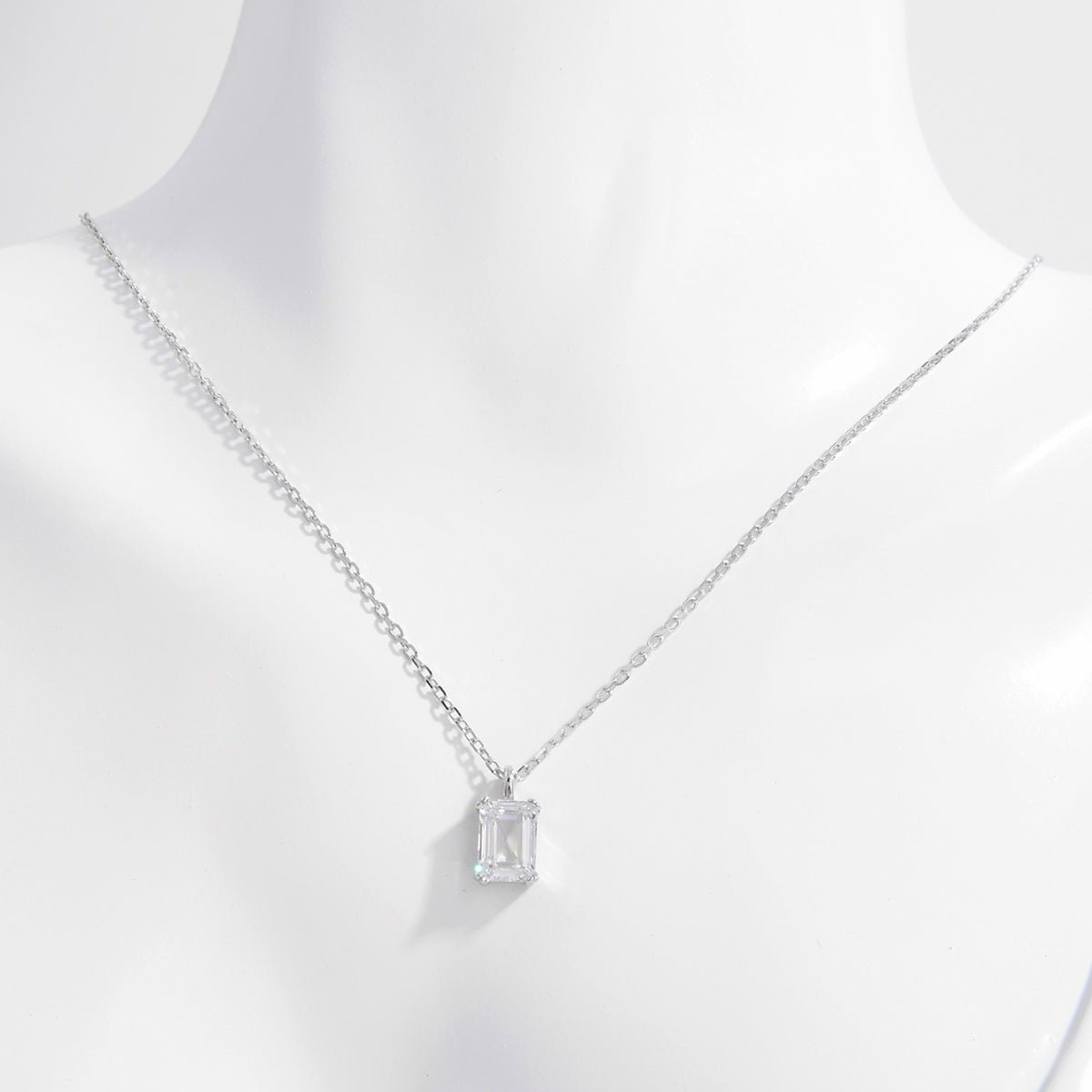 Beach Rose Co. - Silver Emerald Cut Zircon Pendant Necklace