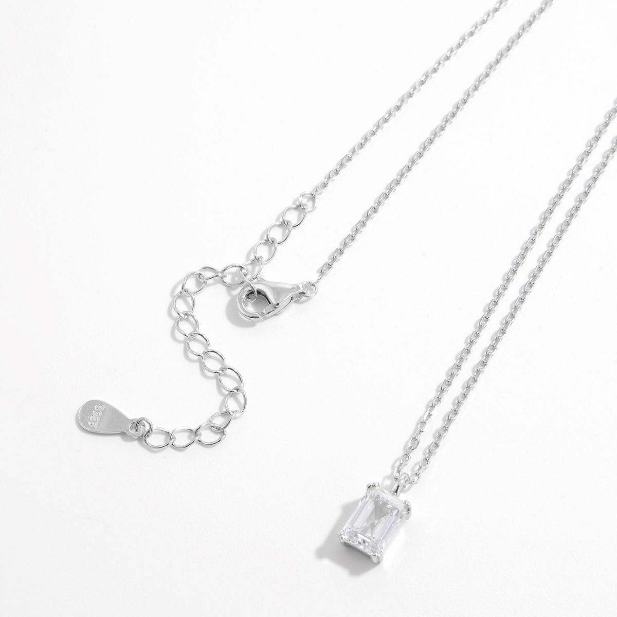 Beach Rose Co. - Silver Emerald Cut Zircon Pendant Necklace