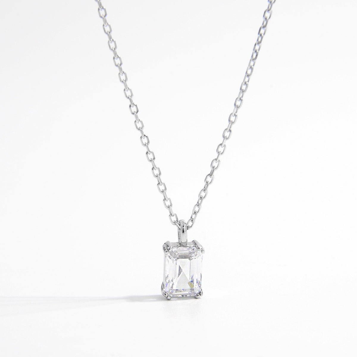 Beach Rose Co. - Silver Emerald Cut Zircon Pendant Necklace