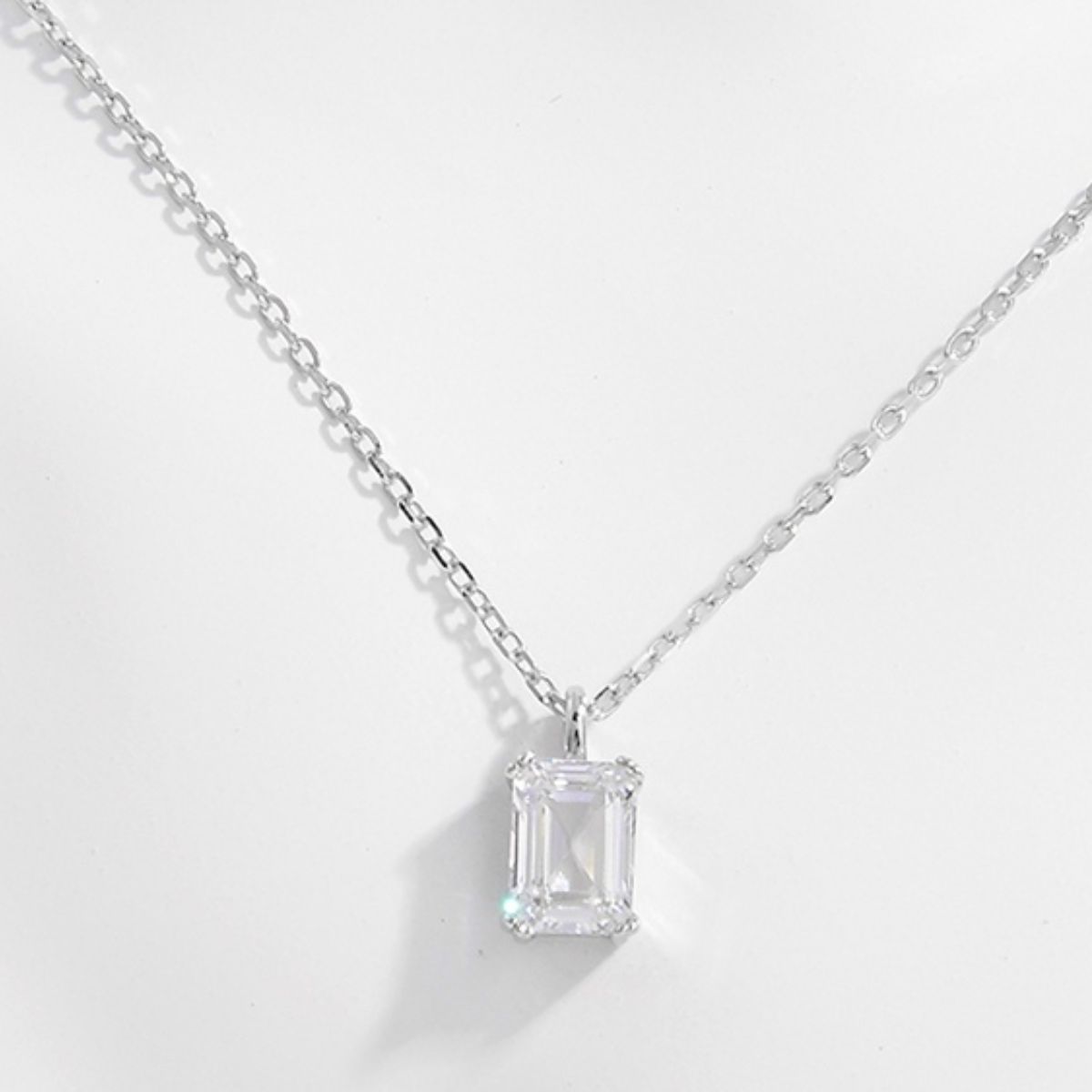 Beach Rose Co. - Silver Emerald Cut Zircon Pendant Necklace