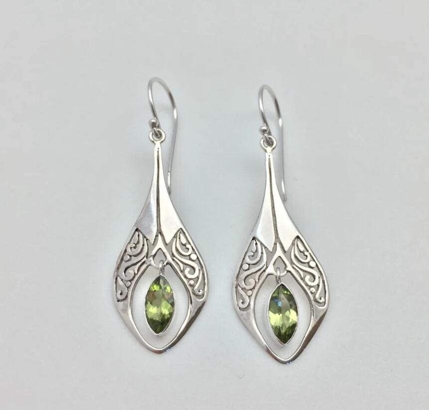 Beach Rose Co. - Silver Green Rhinestone Dangle Earrings