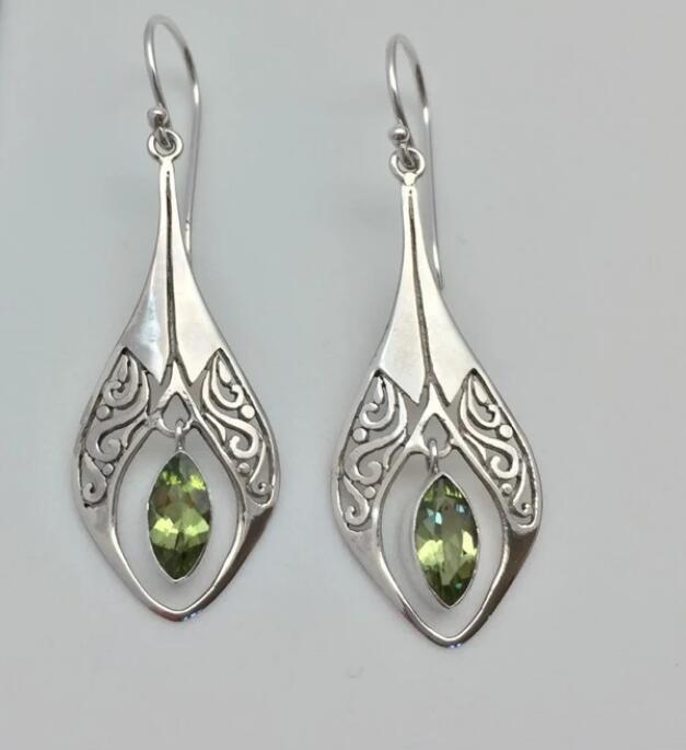 Beach Rose Co. - Silver Green Rhinestone Dangle Earrings