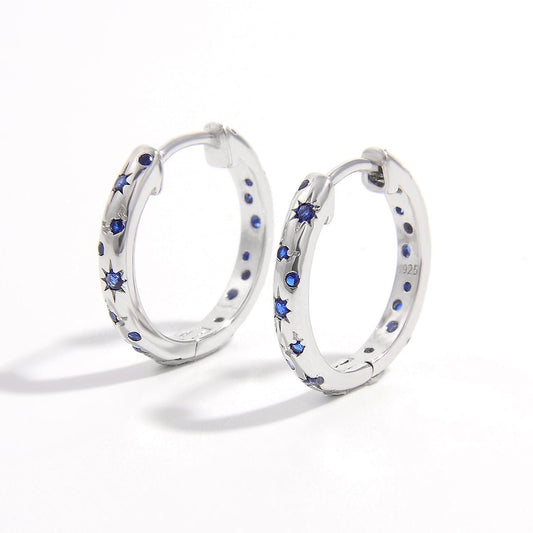 Beach Rose Co. - Silver Inlaid Blue Zircon Huggie Earrings