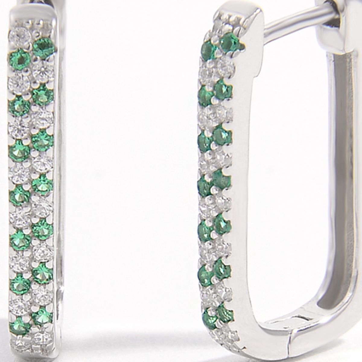 Beach Rose Co. - Silver Inlaid Green Zircon Square Huggie Earrings