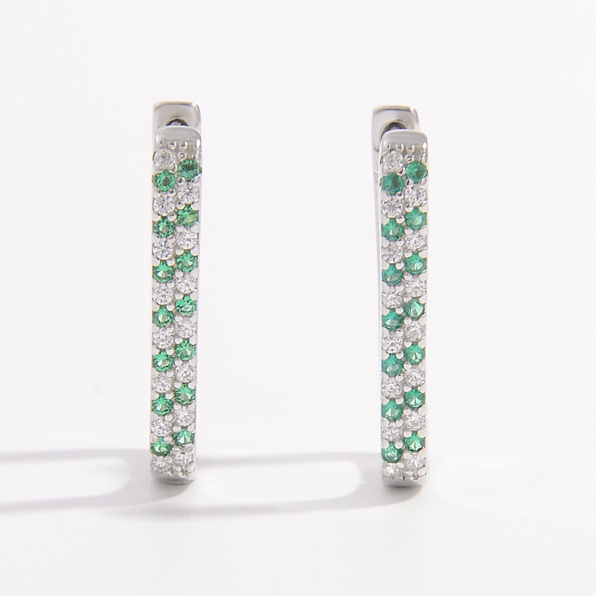 Beach Rose Co. - Silver Inlaid Green Zircon Square Huggie Earrings