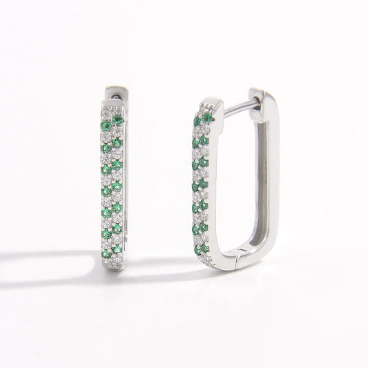 Beach Rose Co. - Silver Inlaid Green Zircon Square Huggie Earrings