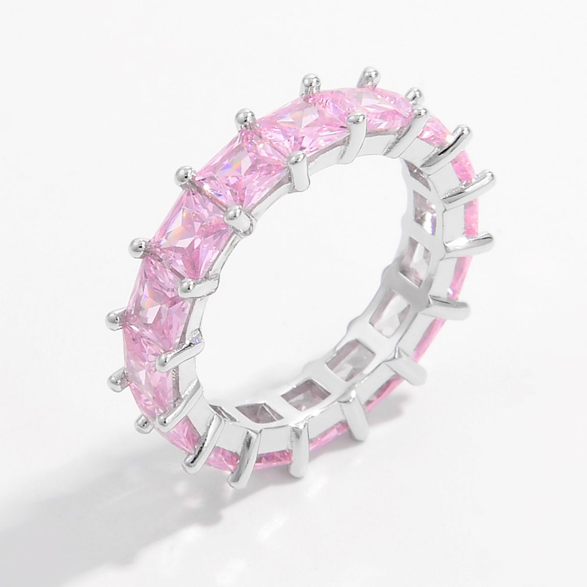 Beach Rose Co. - Silver Inlaid Pink Zircon Eternity Ring