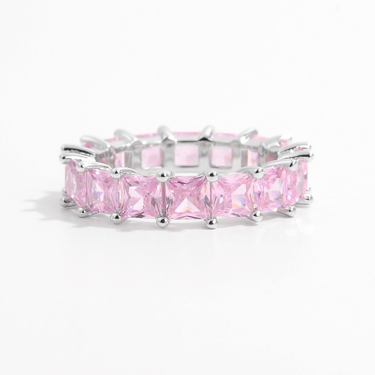 Beach Rose Co. - Silver Inlaid Pink Zircon Eternity Ring