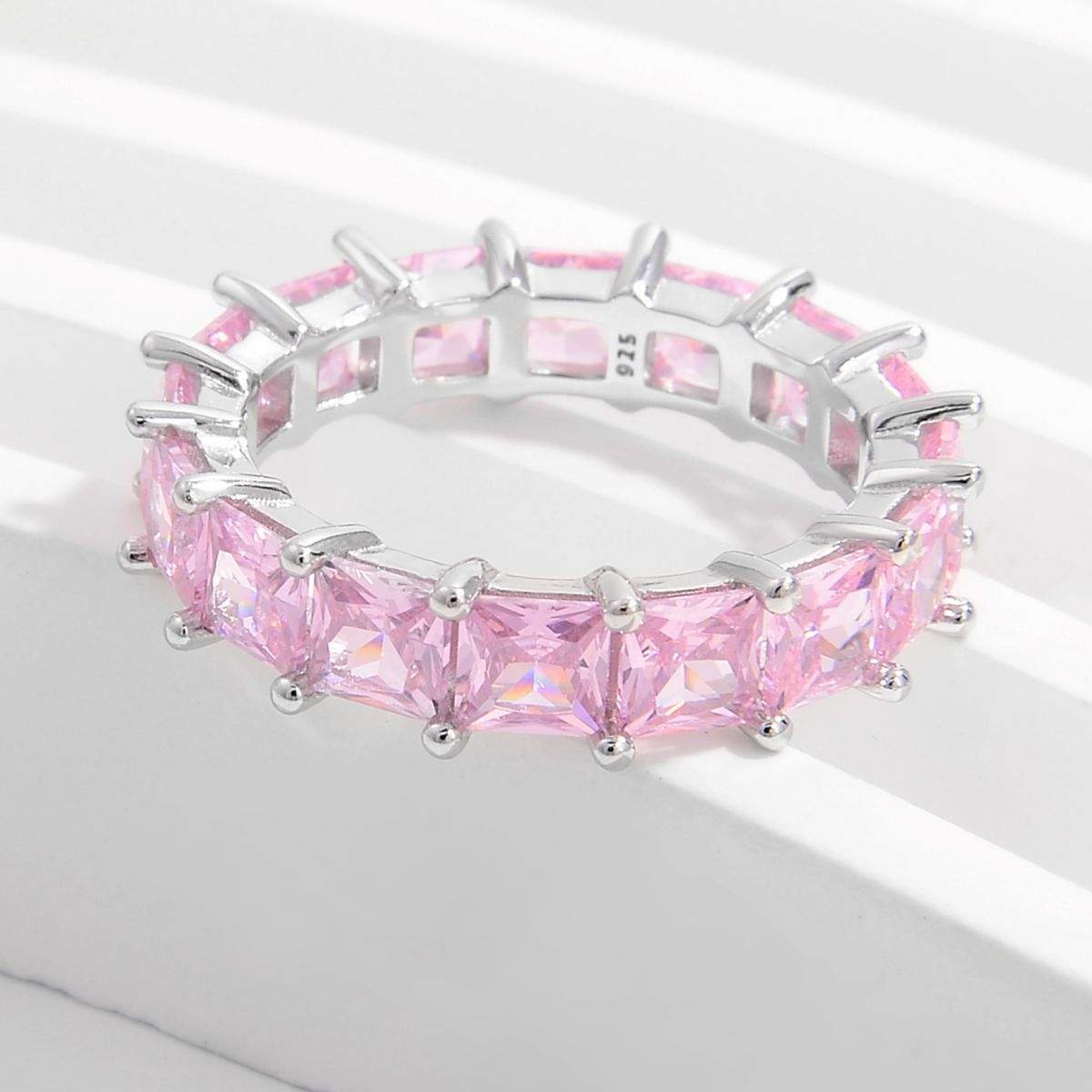 Beach Rose Co. - Silver Inlaid Pink Zircon Eternity Ring