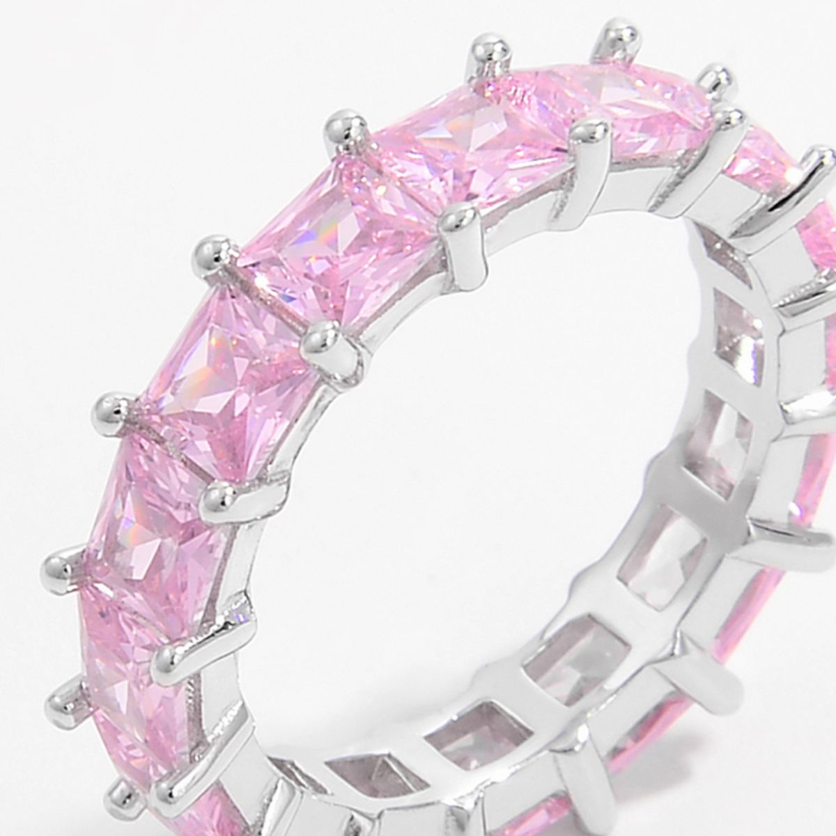 Beach Rose Co. - Silver Inlaid Pink Zircon Eternity Ring