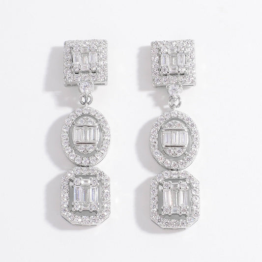 Beach Rose Co. - Silver Inlaid Zircon Art Deco Dangle Earrings