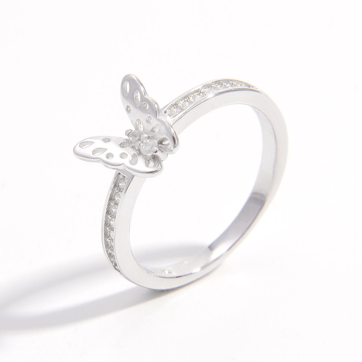 Beach Rose Co. - Silver Inlaid Zircon Butterfly Ring