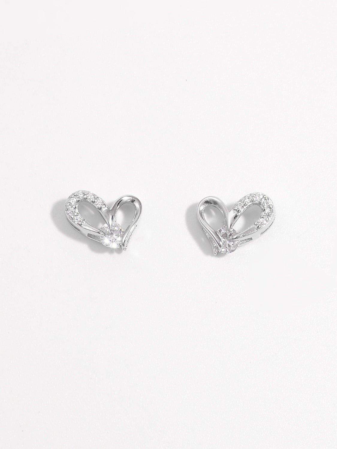 Beach Rose Co. - Silver Inlaid Zircon Heart Earrings