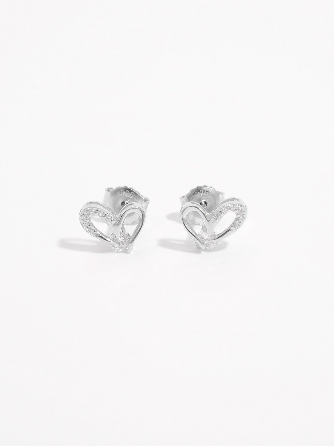 Beach Rose Co. - Silver Inlaid Zircon Heart Earrings