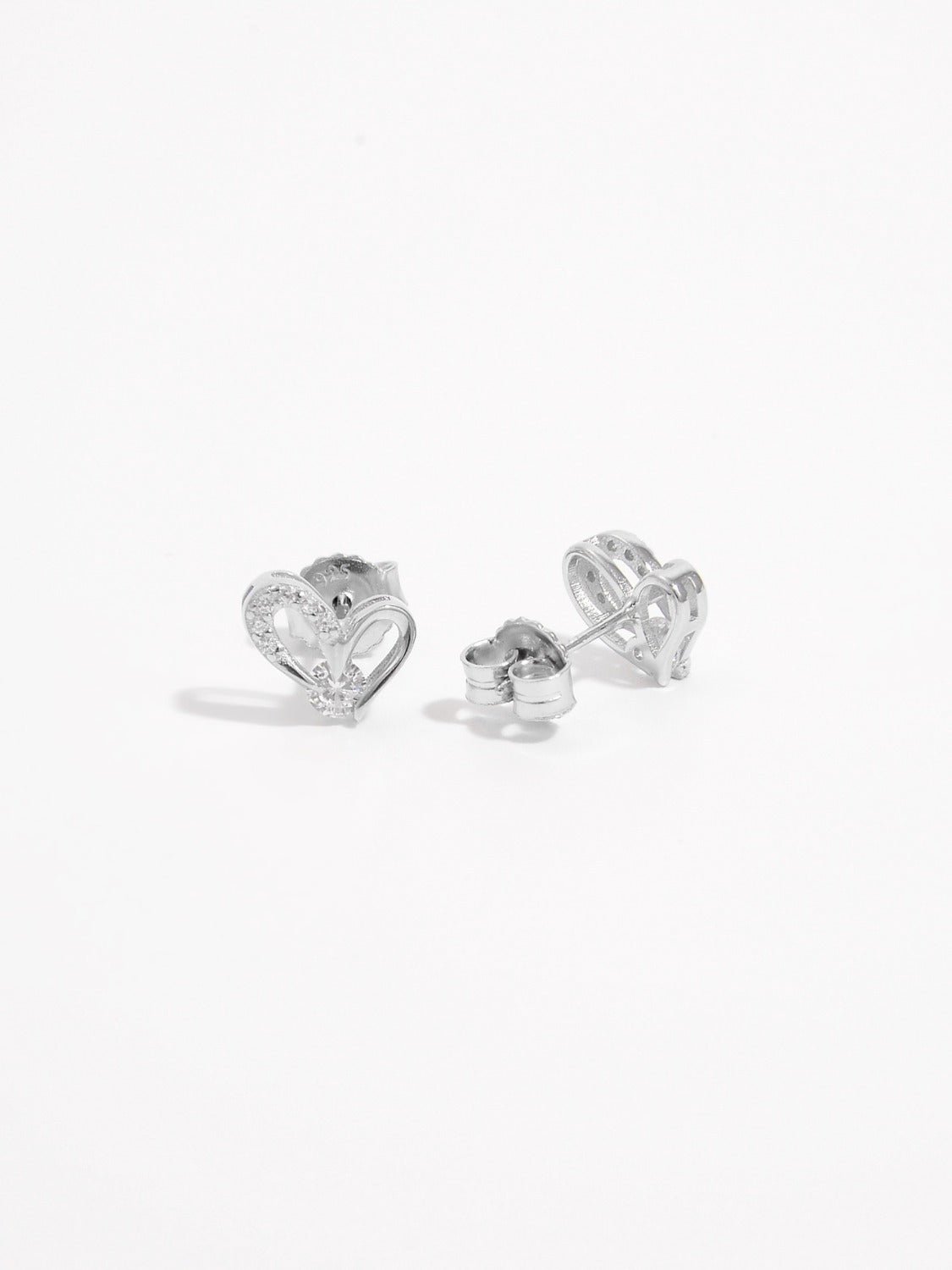 Beach Rose Co. - Silver Inlaid Zircon Heart Earrings