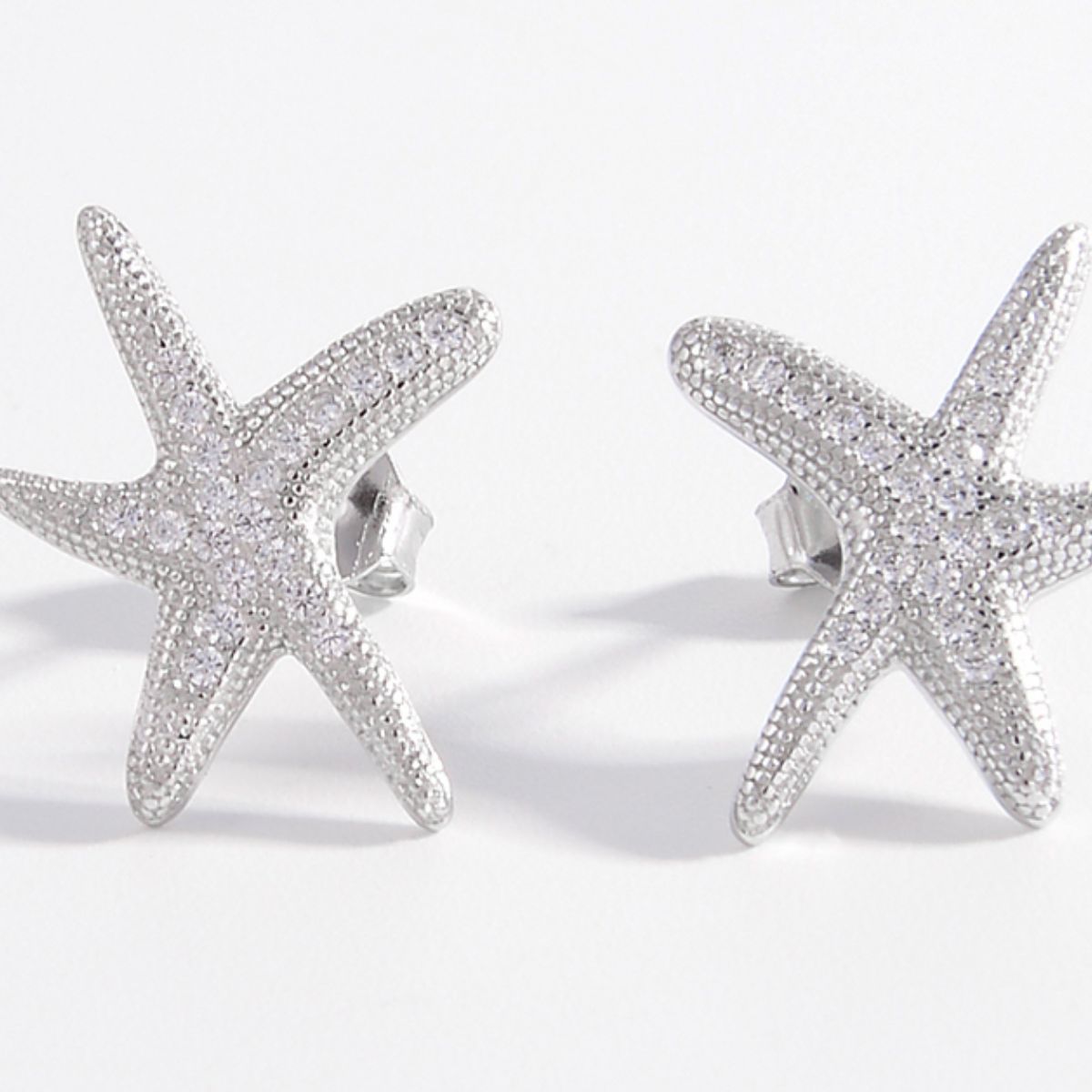 Beach Rose Co. - Silver Inlaid Zircon Starfish Earrings