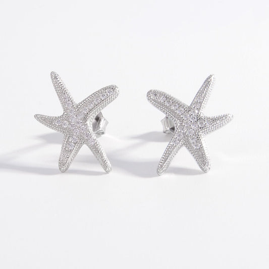 Beach Rose Co. - Silver Inlaid Zircon Starfish Earrings