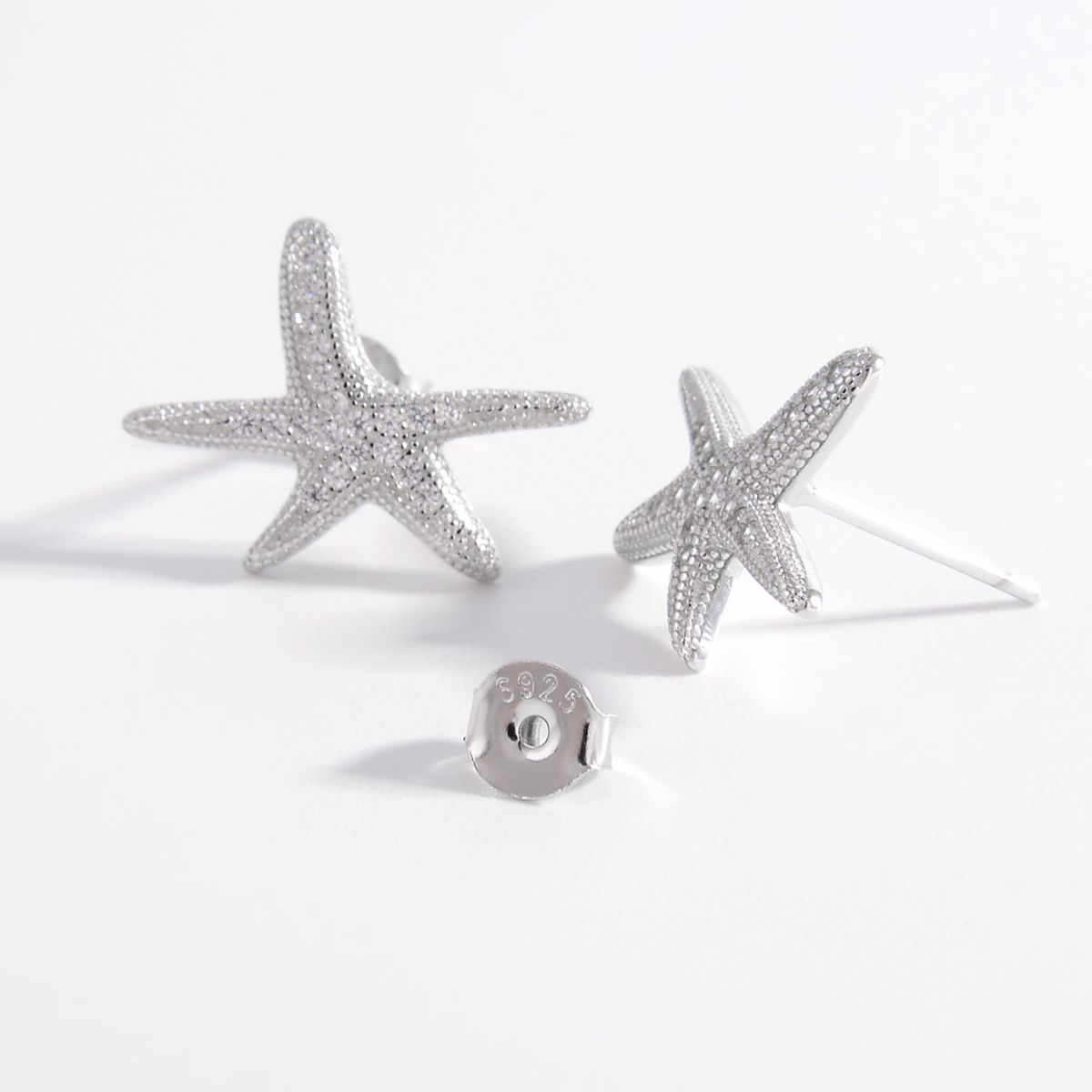 Beach Rose Co. - Silver Inlaid Zircon Starfish Earrings