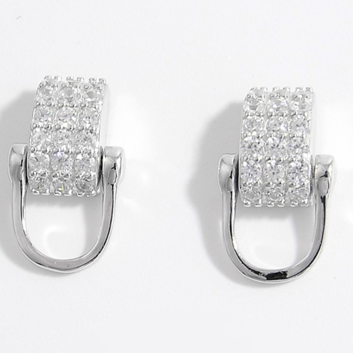 Beach Rose Co. - Silver Inlaid Zircon Stirrup Earrings