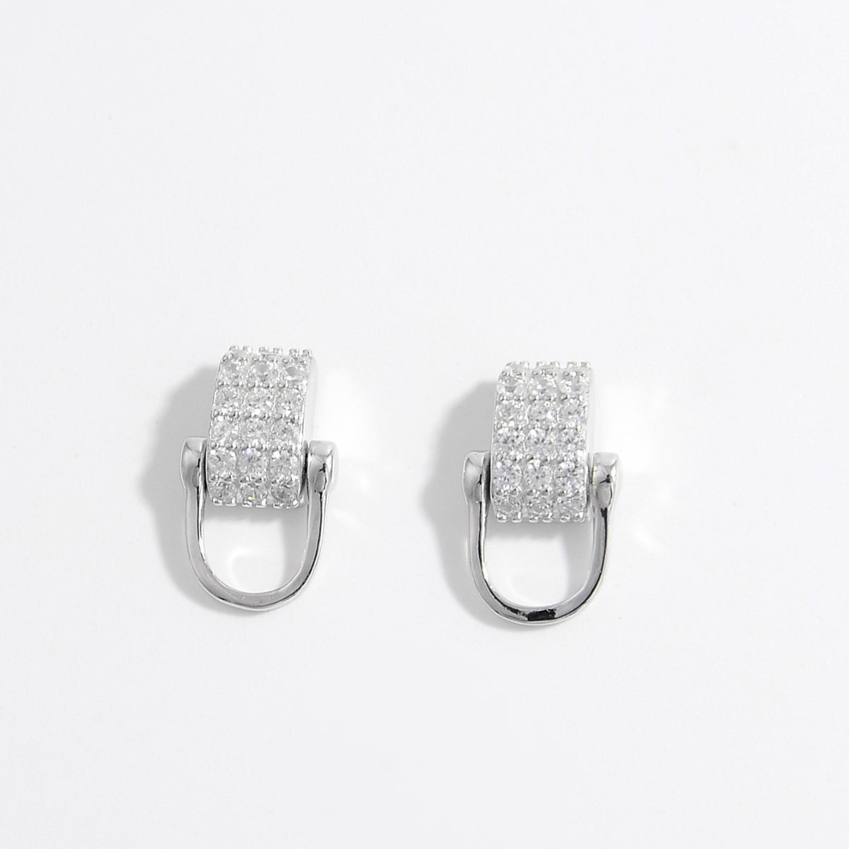 Beach Rose Co. - Silver Inlaid Zircon Stirrup Earrings