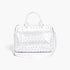 Beach Rose Co. silver bowling bag made of polyurethane with sparkling rhinestone studs and dual carry handles.