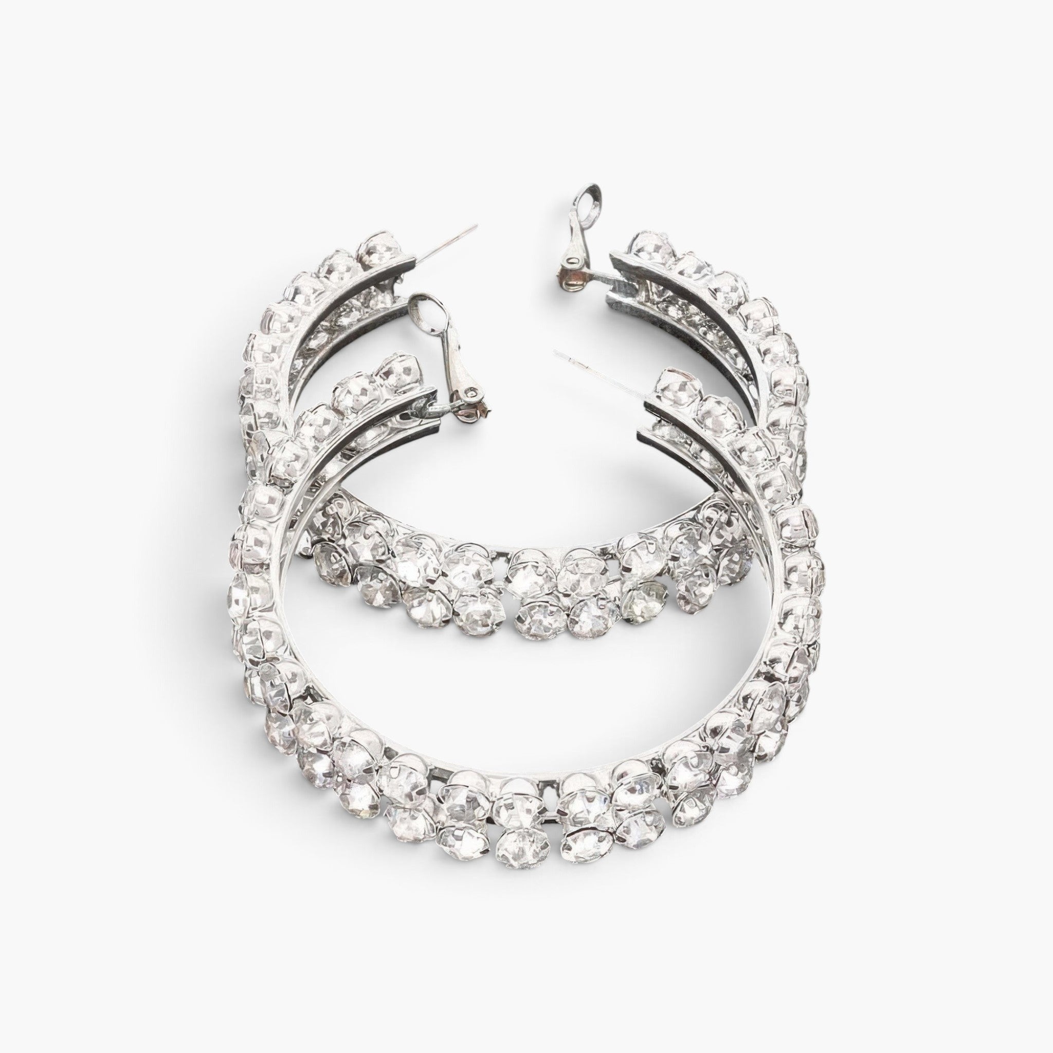 Beach Rose Co. silver-tone double layered hoop earrings embellished with sparkling clear rhinestones