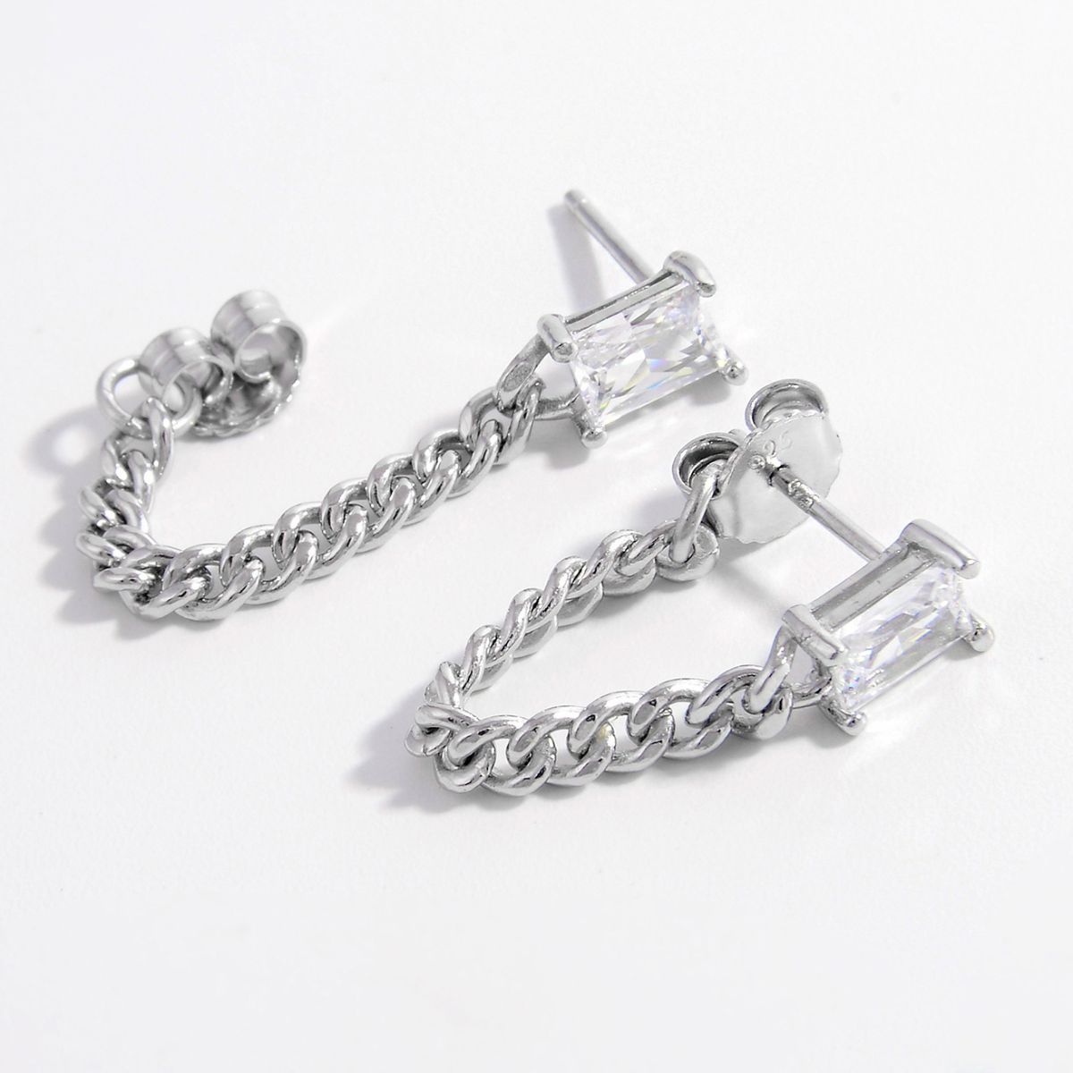 Beach Rose Co. - Silver Zircon Chain Earrings