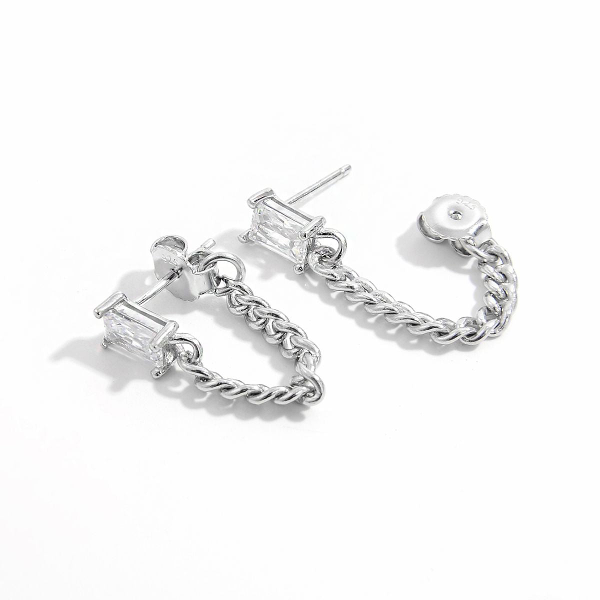 Beach Rose Co. - Silver Zircon Chain Earrings