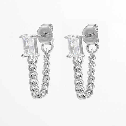 Beach Rose Co. - Silver Zircon Chain Earrings