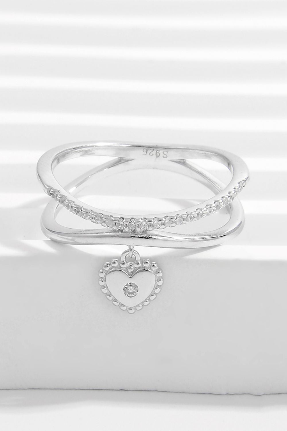 Beach Rose Co. - Silver Zircon Heart Charm Ring