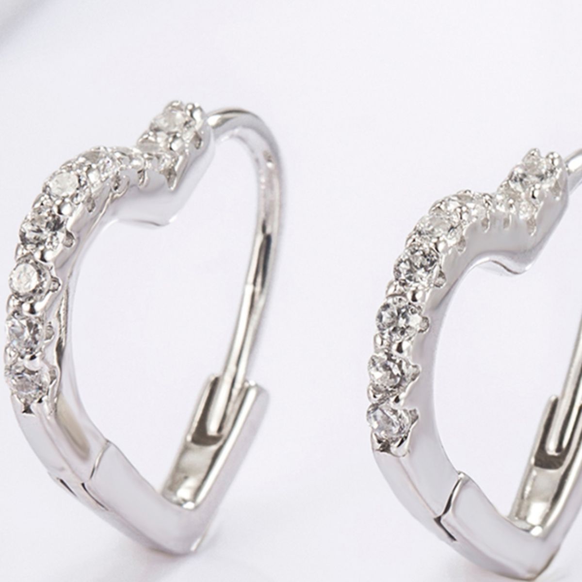 Beach Rose Co. - Silver Zircon Heart Shape Huggie Earrings