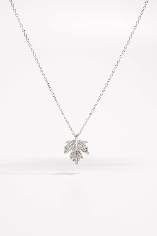 Beach Rose Co. - Silver Zircon Maple Leaf Pendant Necklace