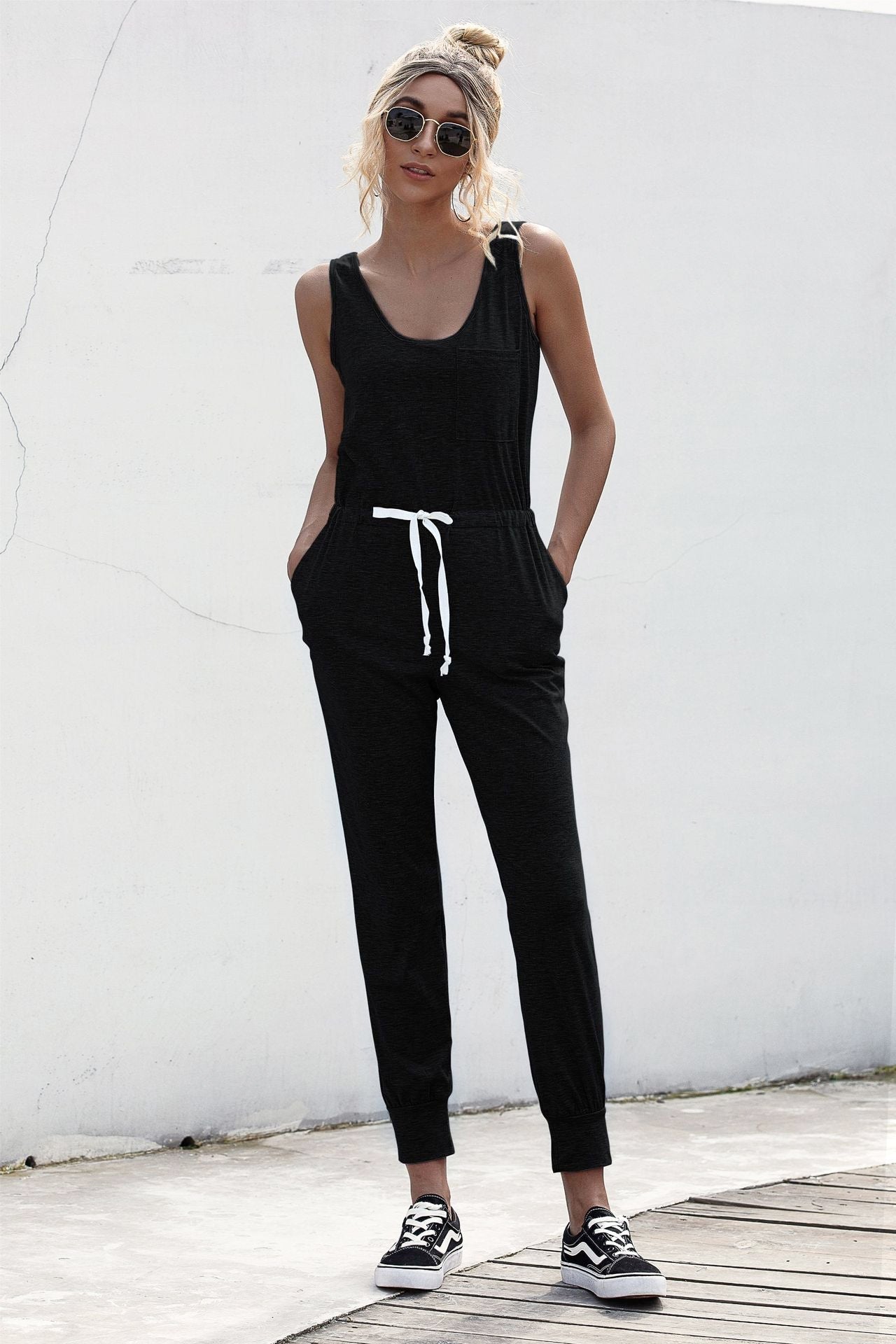 Beach Rose Co. - Sleeveless Tie Waist Jumpsuit