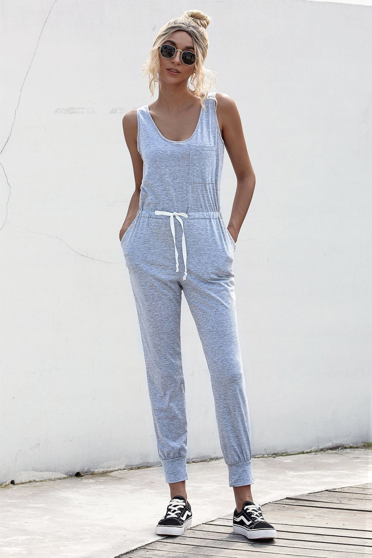 Beach Rose Co. - Sleeveless Tie Waist Jumpsuit