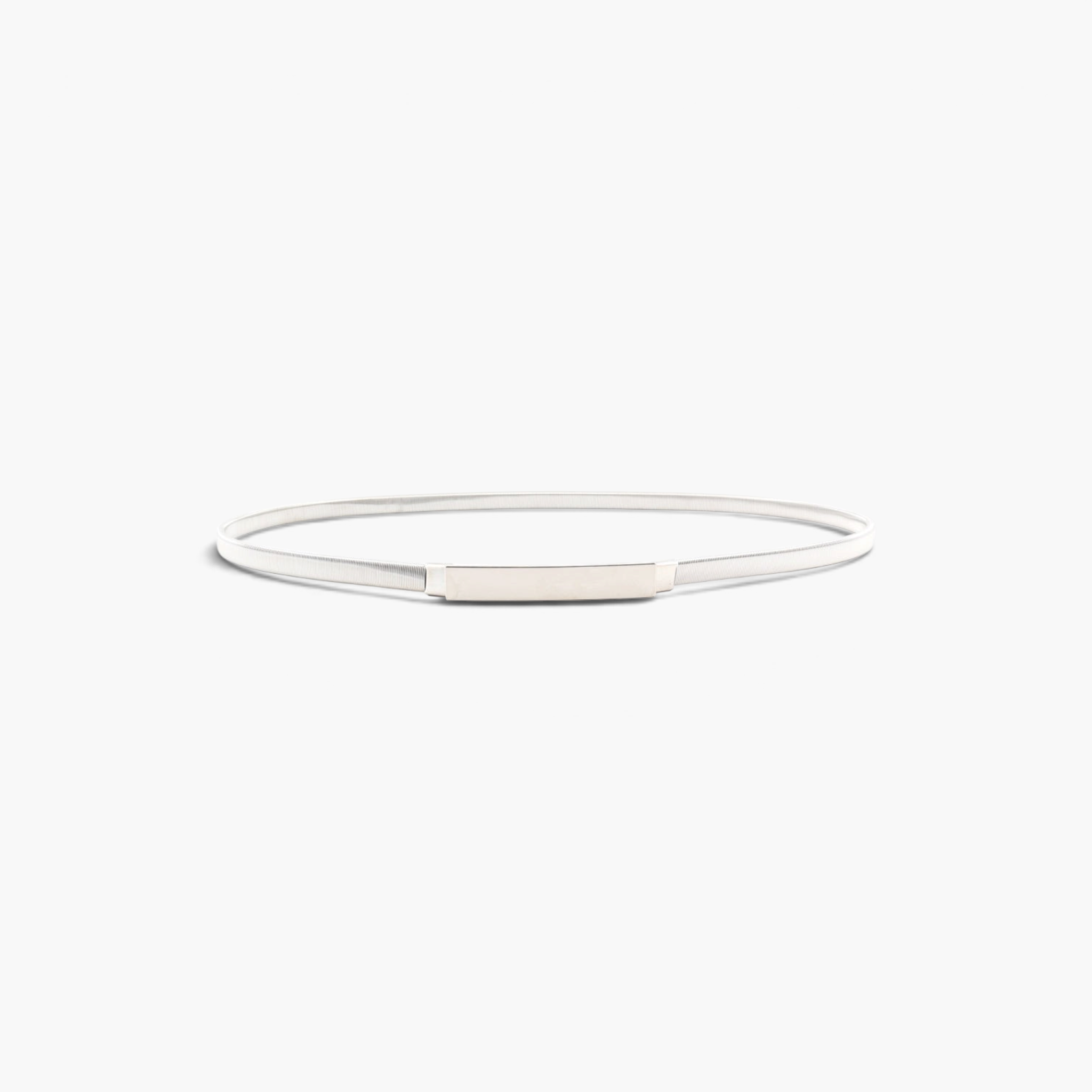 Beach Rose Co. slim silver-tone iron waist belt with a polished rectangular clasp and a finely ridged band.