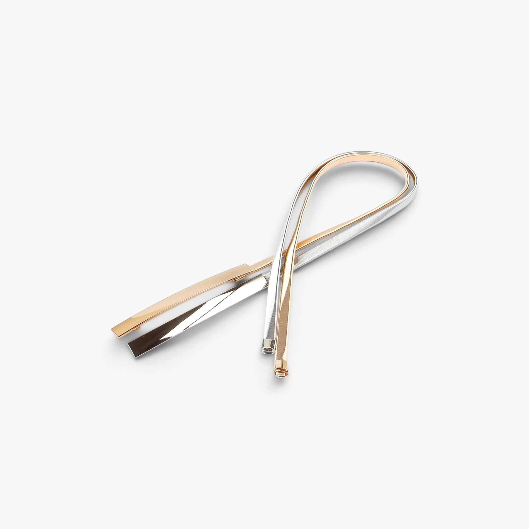 Beach Rose Co. slim iron waist belt with a polished rectangular clasp and a finely ridged metallic band.