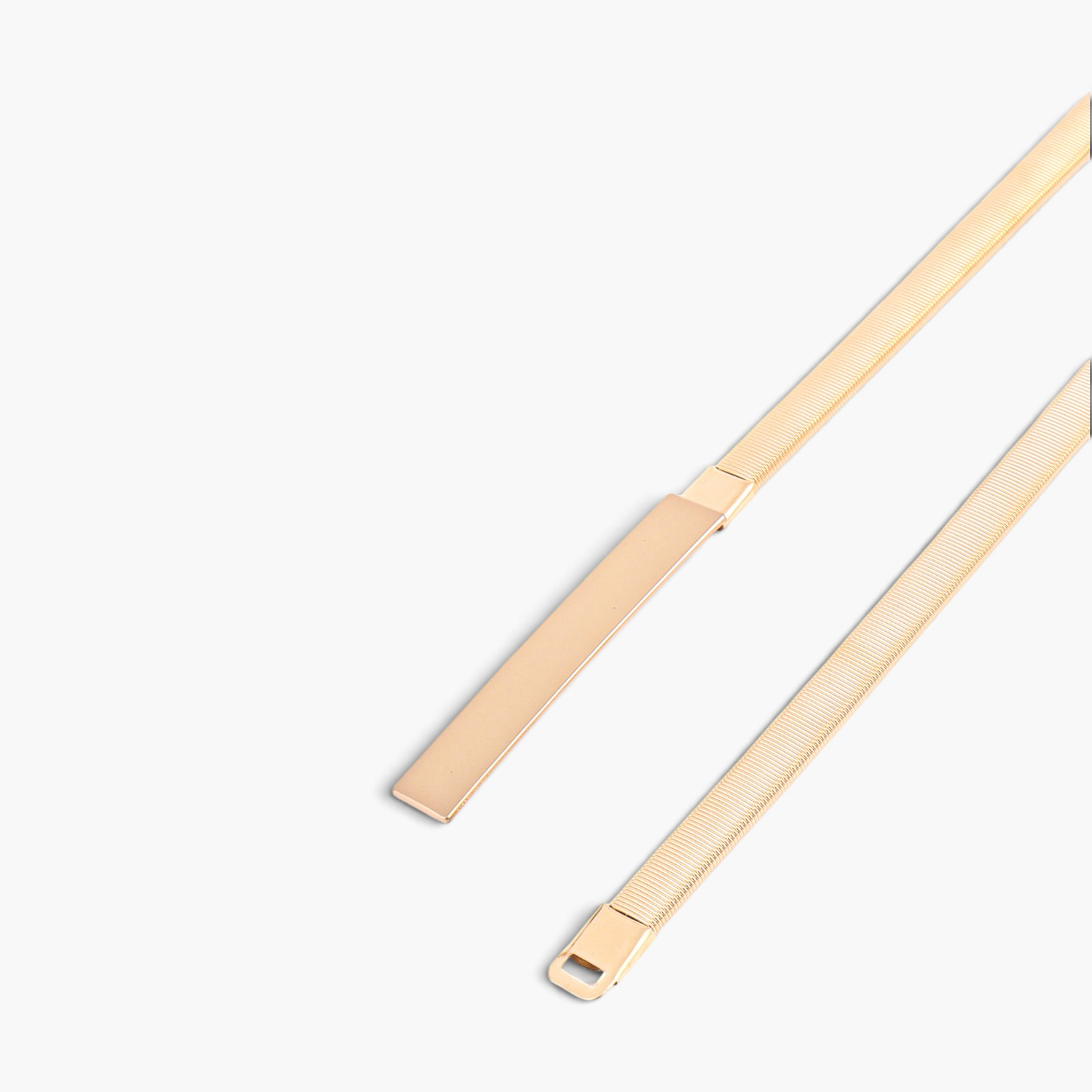 Beach Rose Co. slim gold-tone iron waist belt with a textured ridged band and a polished rectangular clasp.