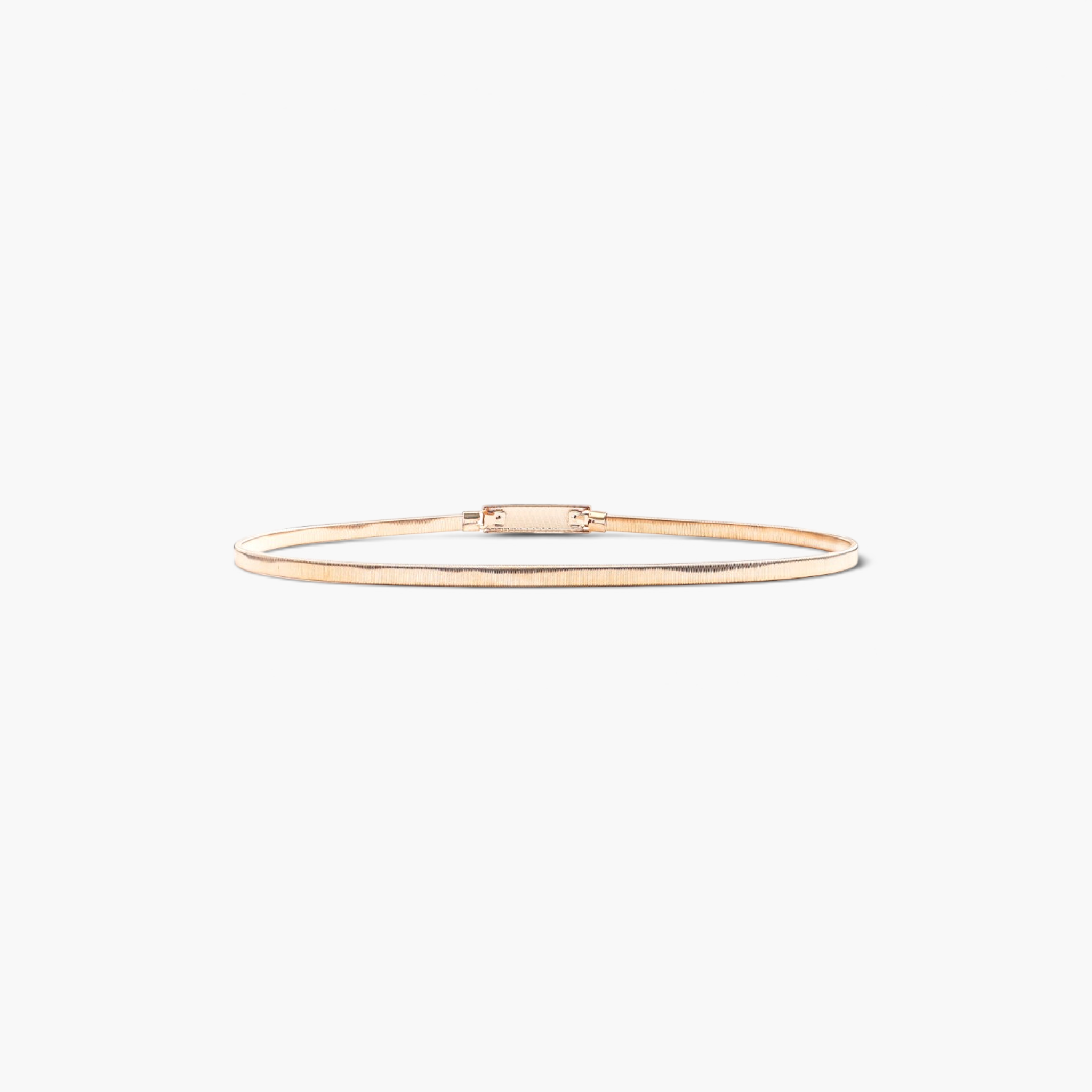 Beach Rose Co. slim gold-tone iron waist belt with a polished rectangular clasp and a finely ridged textured band.