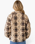 Back view of a Beach Rose Co. cream and brown Southwestern print sherpa pullover with brown contrast seam detailing.